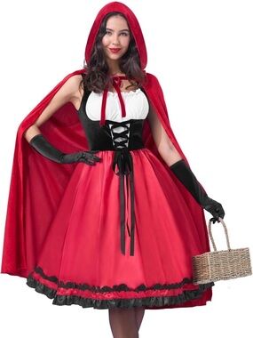 Red Hooded Halloween Dress with Cape